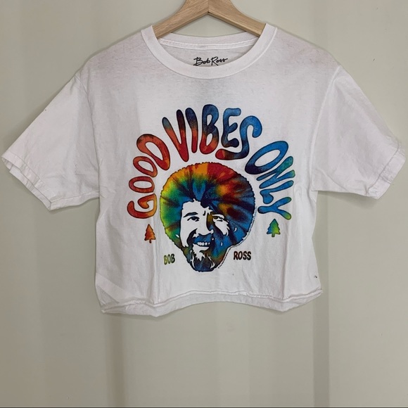 Bob Ross Good Vibes Only Graphic T-Shirt Crop Top - Picture 3 of 5